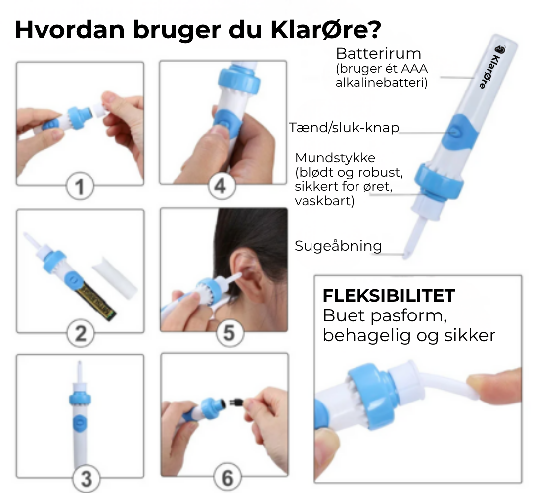 KlarØre™ | Fjern blokeringer og tryk i dine ører på 60 sekunder – helt smertefrit.