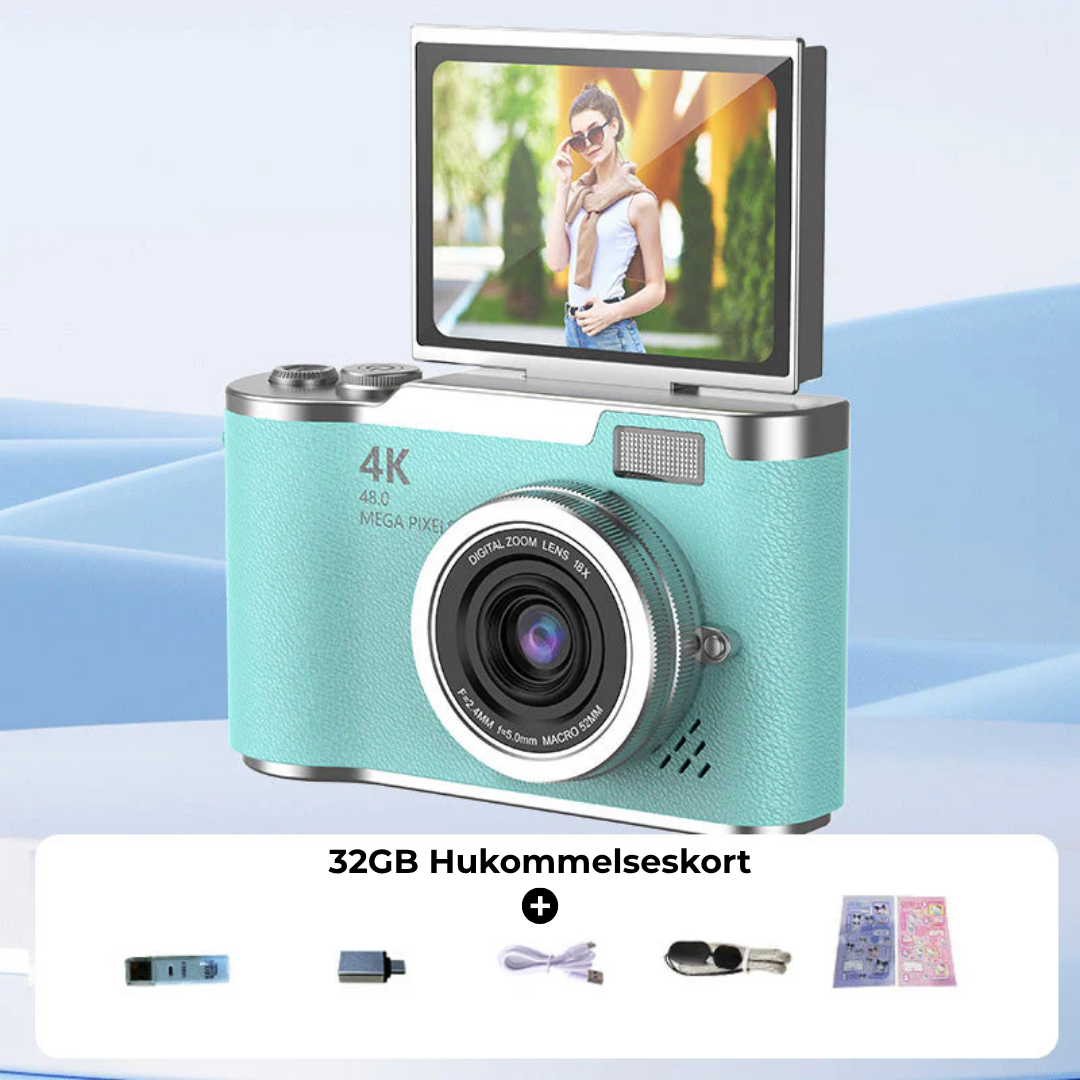 KrystalVision Flip 4K-kamera i vintage-stil | Fang livet i fantastisk skarphed i vintage-stil – når som helst og hvor som helst