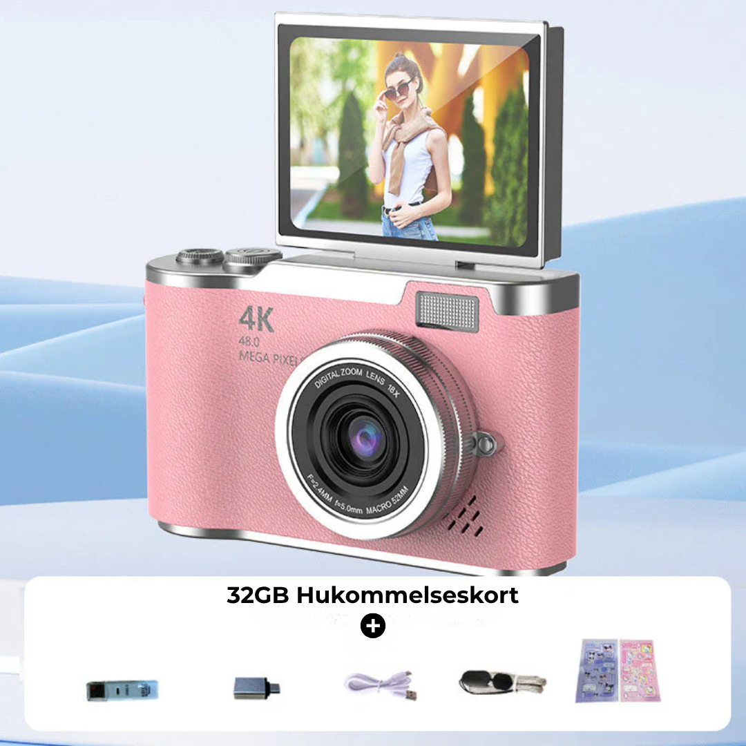 KrystalVision Flip 4K-kamera i vintage-stil | Fang livet i fantastisk skarphed i vintage-stil – når som helst og hvor som helst