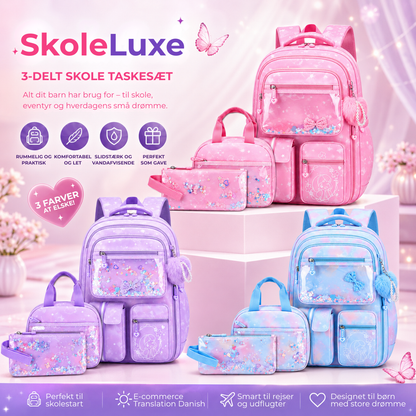 SkoleLuxe™ | 3-delt skoletaske-sæt med glitrende detaljer