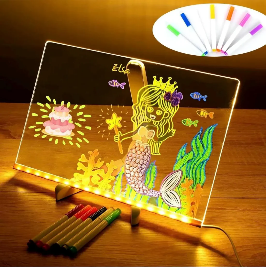 MagiskGlød Plade™ | Gør Tegnetid Magisk – Se Dine Børns Tegninger Lyse Op!