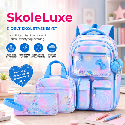 SkoleLuxe™ | 3-delt skoletaske-sæt med glitrende detaljer