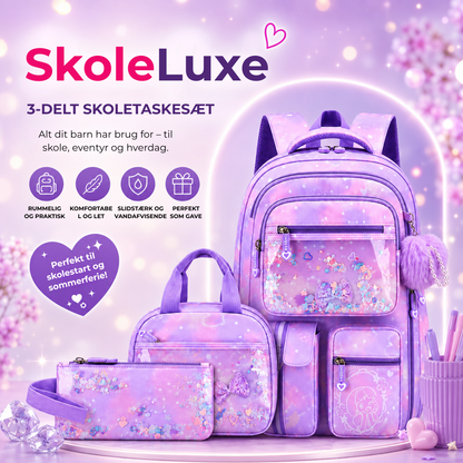 SkoleLuxe™ | 3-delt skoletaske-sæt med glitrende detaljer