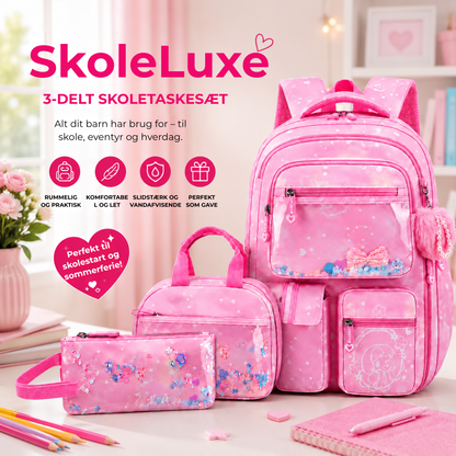 SkoleLuxe™ | 3-delt skoletaske-sæt med glitrende detaljer