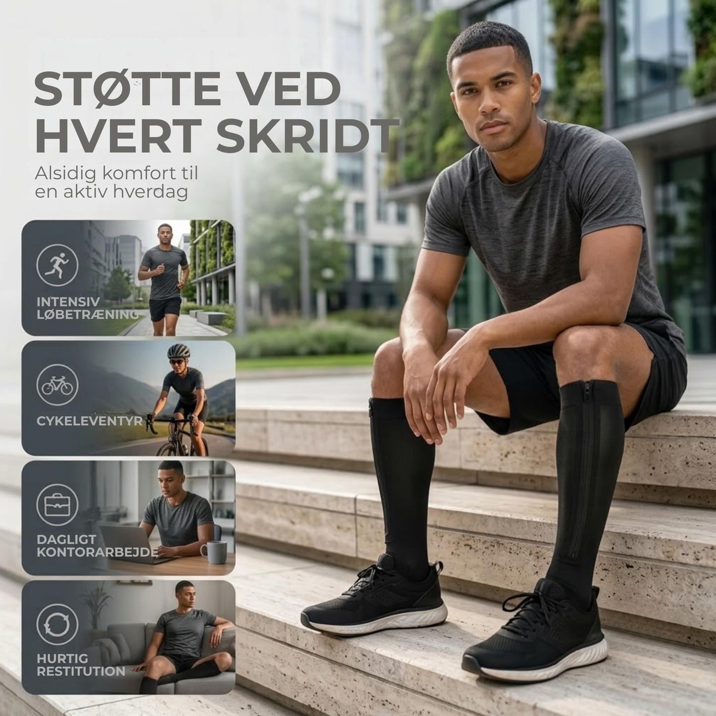 KomfortFlow™ | Åndbare sportsstøttestrømper til løb, rejser, arbejde og længere tids stående arbejde