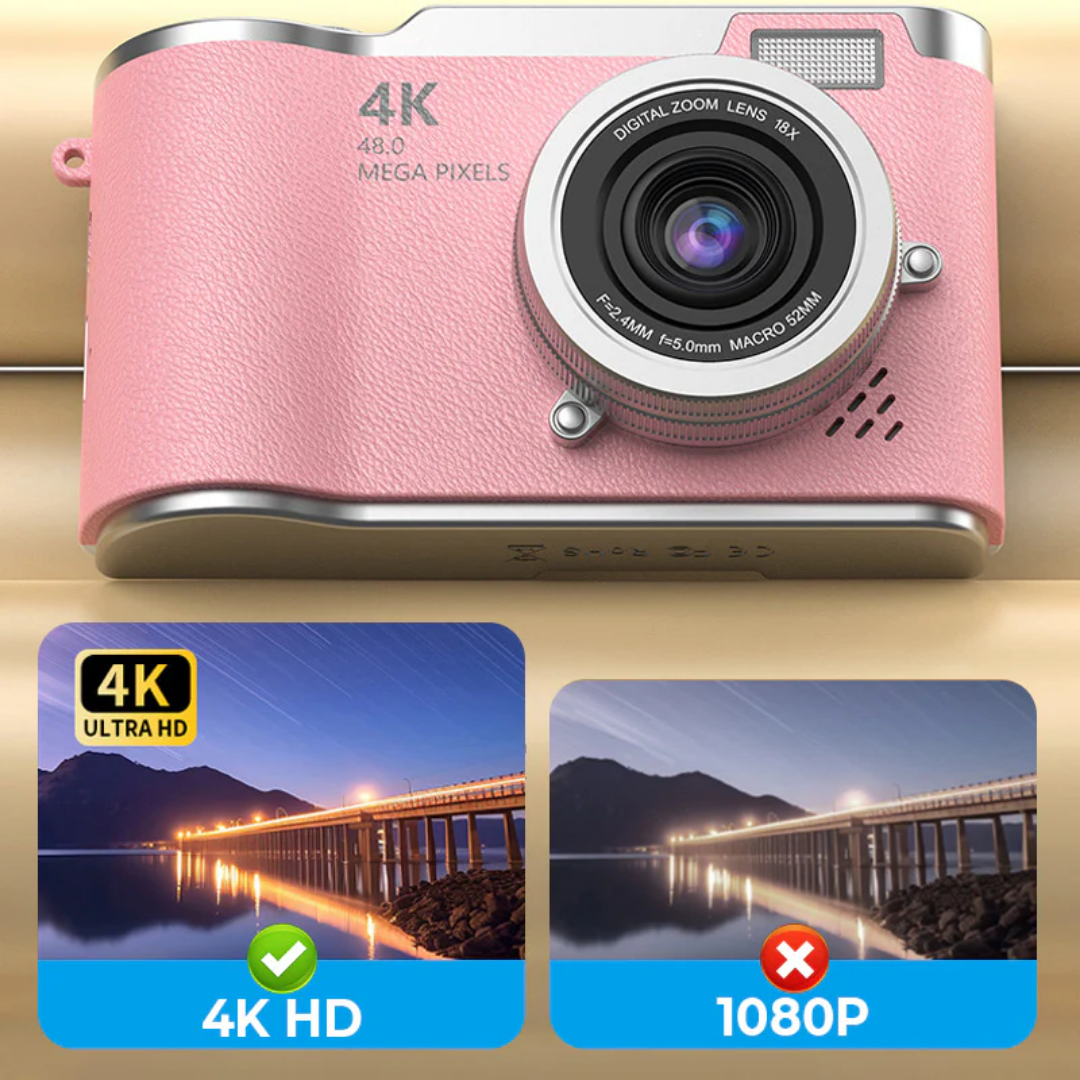 KrystalVision Flip 4K-kamera i vintage-stil | Fang livet i fantastisk skarphed i vintage-stil – når som helst og hvor som helst